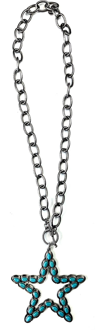 Lost & Found Trading - SF577A NK CHAIN W/TURQ STAR ON FRONT TOGGLE