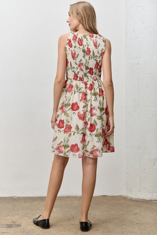 Polagram - Smocked Floral Print Dress - Ivory