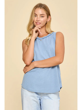 Andree by Unit Waffle Knit Sleeveless Tank Top- Denim Blue