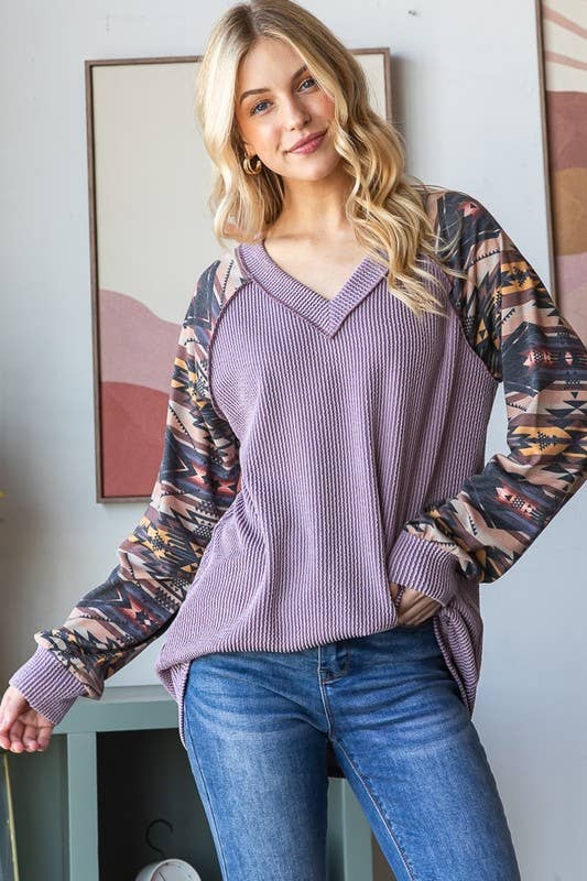 HEIMISH - SOLID URBAN RIBBED AND GEOMETRIC CONTRAST TOP