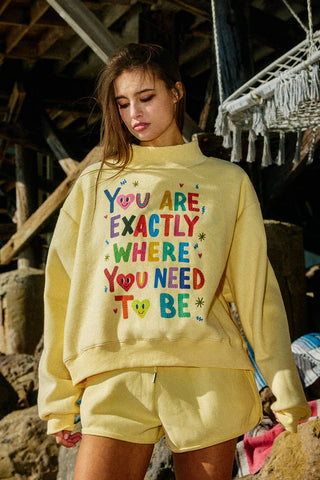 BUCKETLIST EXACTLY LIFEISGOOD Reversible Mock-Neck Crop Sweatshirt