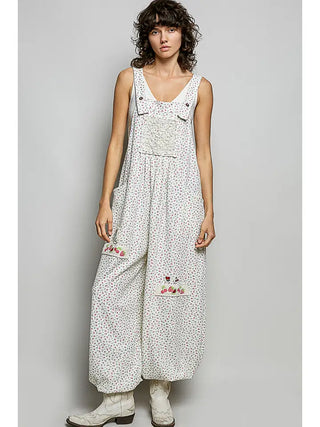 Pol - Vintage Floral Knit Contrast Pocket Jogger Overalls