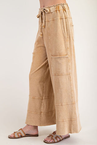 Easel Mineral Wash Terry Knit Cargo Pants – Camel | Boutique Lounge Style