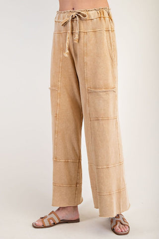 Easel Mineral Wash Terry Knit Cargo Pants – Camel | Boutique Lounge Style