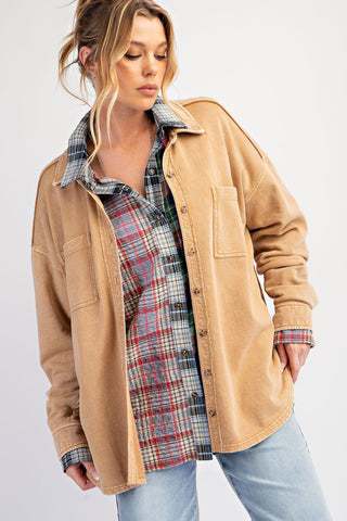 Easel Button Down Mineral Washed Terry Shacket