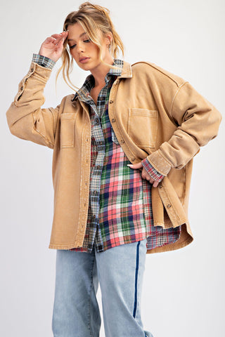 Easel Button Down Mineral Washed Terry Shacket