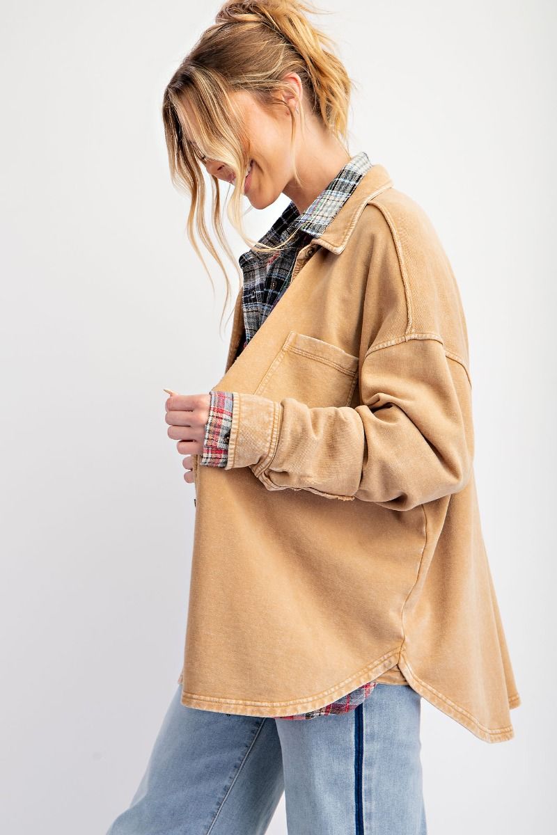 Easel Button Down Mineral Washed Terry Shacket