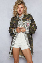 Load image into Gallery viewer, POL Oversized Camo Print Crochet Detail Jacket
