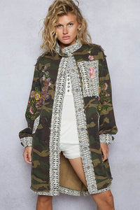 POL Oversized Camo Print Crochet Detail Jacket