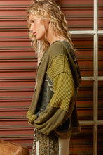 Load image into Gallery viewer, POL Solid Pattern Printed Stitch Detail Thermal Knit Hoodie Top
