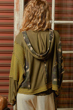 Load image into Gallery viewer, POL Solid Pattern Printed Stitch Detail Thermal Knit Hoodie Top
