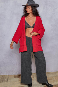 POL Long Sleeve Pockets Solid Sweater Cardigan