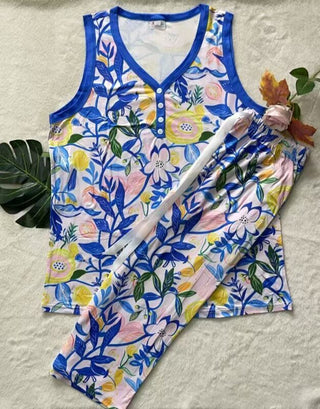 Shirley and stone PJ - Capri Sets - Blue Floral