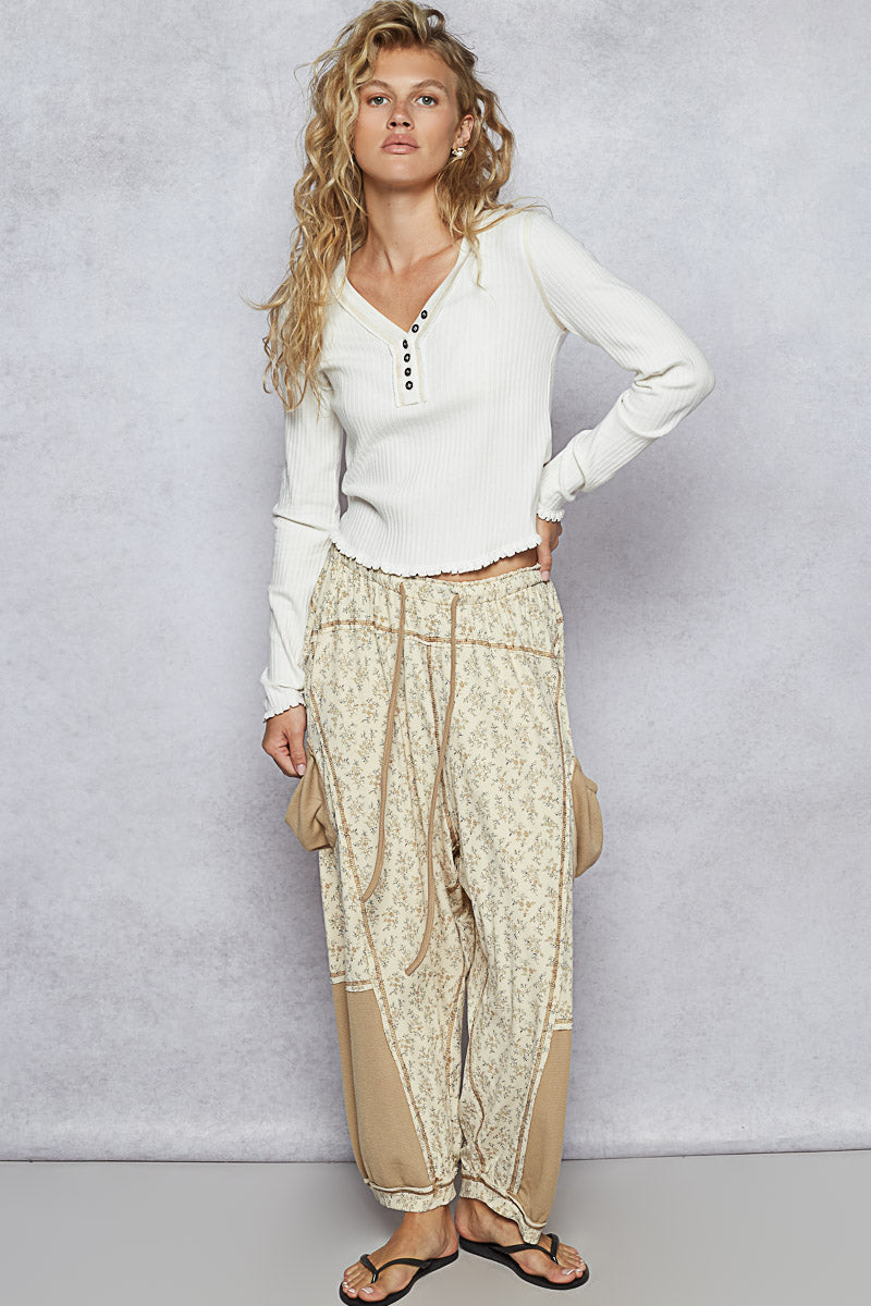 POL Oversized Floral Pattern Printed Knit Pants