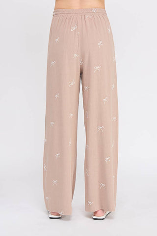 Allie Rose - Bow Embroidered Soft Linen Palazzo Pant