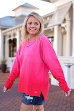 Load image into Gallery viewer, Jadelynn Brooke - Oversized Terry V-Neck Pullover- Cherry Pink (Red/Pink)
