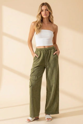 Heimish - Drawstring Waist Wide Leg Pants - Olive