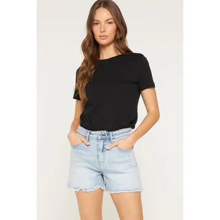 Mica Denim Super High Shorts with Frayed Hem - Light Blue Ivy