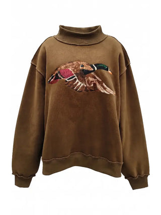 Bucketlist Embroidered Mock-Neck Sweatshirt, Brown