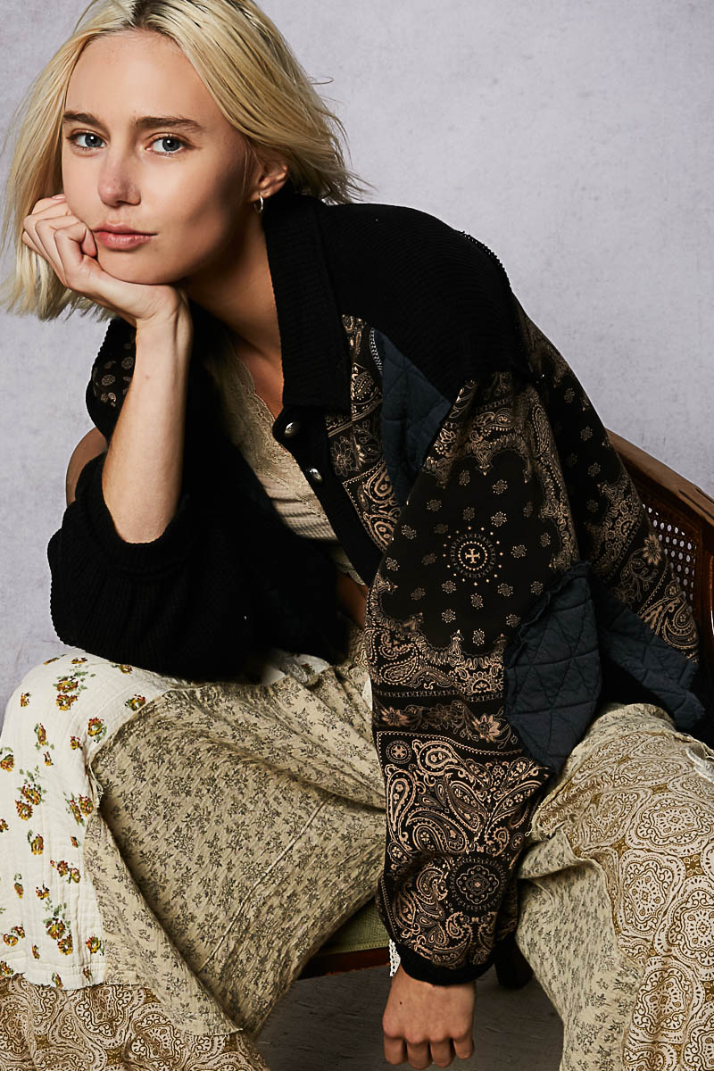 POL Contrast Color Block Quilted Jacket