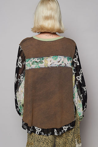 POL Round Neck Long Sleeve Floral Knit Top