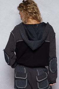 POL Cut Sew Multi Fabric Hooded Combo Shacket