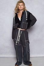 Load image into Gallery viewer, POL Cut Sew Multi Fabric Hooded Combo Shacket
