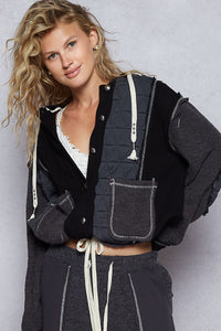 POL Cut Sew Multi Fabric Hooded Combo Shacket
