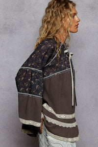 POL 3/4 Flared Sleeve Double Gauze Patch Woven Top