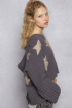 Load image into Gallery viewer, POL V-Neck Solid Star Patch Chenille Sweater Cropped Hoodie Top
