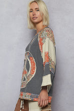 Load image into Gallery viewer, POL Round Neck Printed Peach Patch Overlock Stitch Knit Top
