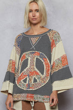 Load image into Gallery viewer, POL Round Neck Printed Peach Patch Overlock Stitch Knit Top
