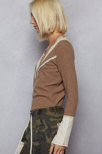POL Long Sleeve Double Gauze Solid Knit Rib Top
