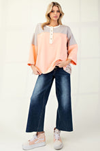 Load image into Gallery viewer, Easel Print Mix Color Block Terry Knit Henley Top
