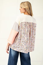 Load image into Gallery viewer, Easel Print Mix Color Block Terry Knit Henley Top
