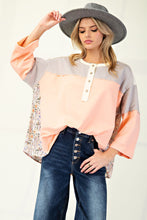 Load image into Gallery viewer, Easel Print Mix Color Block Terry Knit Henley Top
