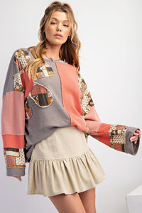 Easel Color Block Thermal Mineral Washed Pullover