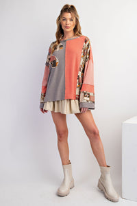 Easel Color Block Thermal Mineral Washed Pullover