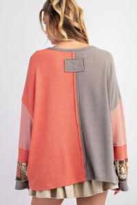 Easel Color Block Thermal Mineral Washed Pullover