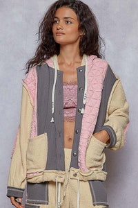 POL Cut Sew Multi Fabric Hooded Combo Shacket
