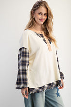 Load image into Gallery viewer, Easel Plaid Mix Washed Cotton Jersey Henley Top
