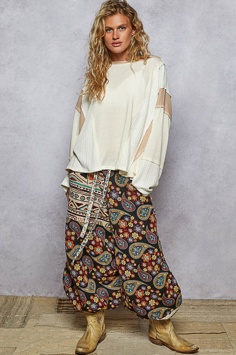POL Round Neck Solid Knit Long Sleeve Top
