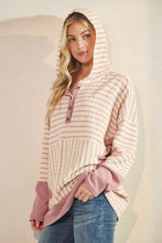 Load image into Gallery viewer, Heimish Long Sleeve Stripe And Solid Contrast Hoodie Top
