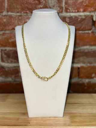 Gold Cuban Link Chain Necklace with Crystal Clasp Accent