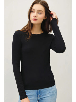 Be Cool - Round Neck Long Sleeve Knit Top - Black