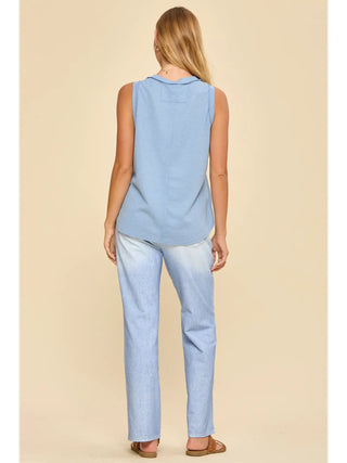 Andree by Unit Waffle Knit Sleeveless Tank Top- Denim Blue