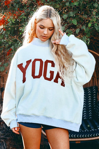BUCKETLIST 'PILATES & YOGA' Print Reversible Mockneck Sweatshirt