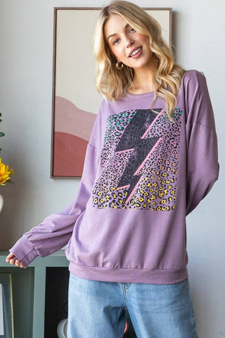 Heimish Puff Long Sleeve Solid Lightning Print Top