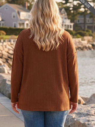 Dear Scarlett - Curly Ribbed Crew Neck Top - Rust
