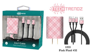 Tech Trendz Quick Charging All In One Set - Red Plaid